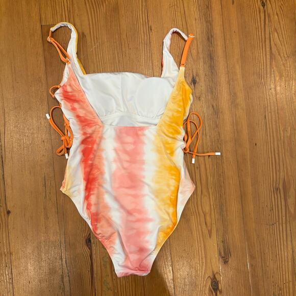 Sanctuary pink yellow orange tie dyed lace side one piece swimsuit SIZE L - Picture 7 of 8